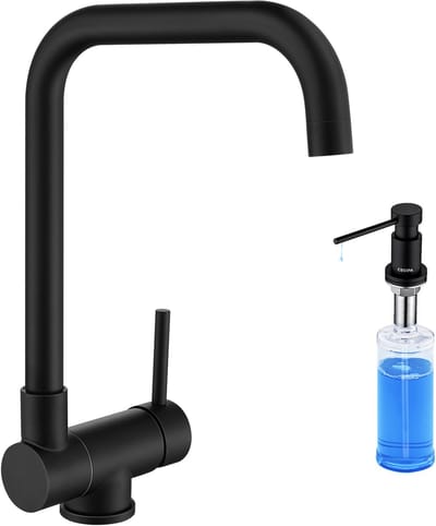 Lonheo max Keukenkraan Zwart - Keukenkraan Opvouwbaar - Met Zeepdispenser 300ML - Voorraam Hoge Druk Keukenkraan 180° Opvouwbaar - 360° Draaibare Keukenkraan - Warm en Koud Beschikbaar
