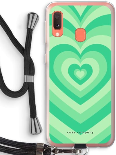 Case Company® - Hoesje met koord geschikt voor Samsung Galaxy A20e hoesje met Koord - Hart Groen - Telefoonhoesje met Zwart Koord - Bescherming aan alle Kanten en Over de Schermrand