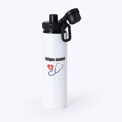 Hacebo® - dokter slethoscoop met eigen naam waterfles met draaidop zwart - Dokter - iemand die dokter is - ziekenhuis - hart - verjaardag - cadeau - kado - water fles - 850ML