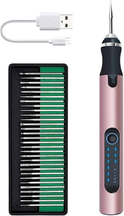 Graveerpen Set - Draadloze Graveerstift - Materiaal Personaliseren - Verstelbare Snelheid - 30 Min Gebruik - Roségoud