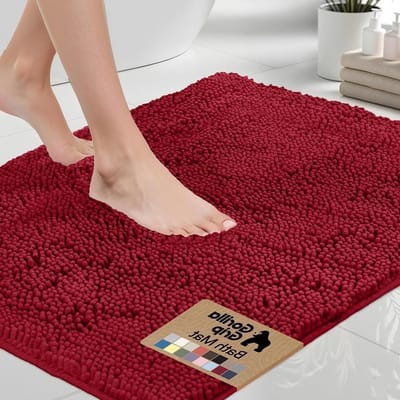 Badmat Chenille - Badkamer tapijt - Voeten drogen - Extra zacht absorberend - 60 x 24 cm - Rood