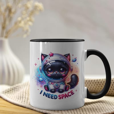 Creasowl® - I need space - Kat koffiemok met spreuk - Cadeau voor vrouw - Koffie mok - Grappige cadeaus - Theemok - Koffiebeker - Kado - Grappige mok - Cadeautje voor haar - Mokken en bekers - Verjaardag cadeau - Mok met tekst - Collega Cadeau