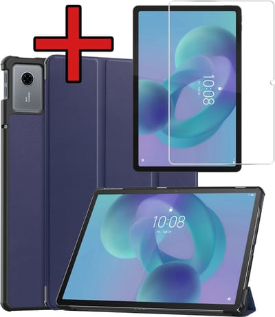 Hoesje - Geschikt voor Lenovo Idea Tab - Met Screenprotector - Hardcover Book Case - Trifold Bookcase Hoes - Hard Cover - Tablethoes - Donkerblauw