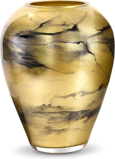 Terroso® - Handgemaakte Glazen Vaas - Bloemenvaas - Goud - Marmer Look - Interieur Woondecoratie - 27 cm Hoog