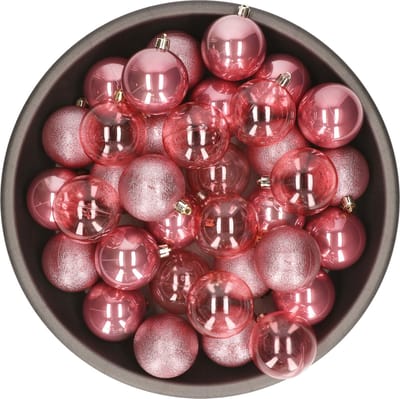 Decoris kerstballen - 25x stuks - 6 cm -kunststof - oudroze