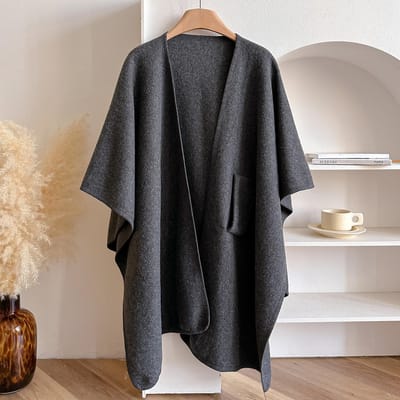 Dames Poncho Winter Warm Sjaal Dubbelzijdig Ontwerper Verdikking Deken Luxe Sjaal Dames Cape Kasjmier Pashmina Cape Stola gray