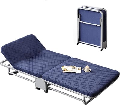 Opklapbed met Matras - Logeerbed Extra Bed - Comfortabel Rusten - 5-standen Rugleuning - 188x65x28 cm - Blauw