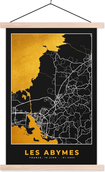 Posterhanger incl. Poster 40x60 cm - Schoolplaat - Plattegrond - les Abymes - Stadskaart - Frankrijk - Kaart - Textielposter - Blanke latten - Stadskaart