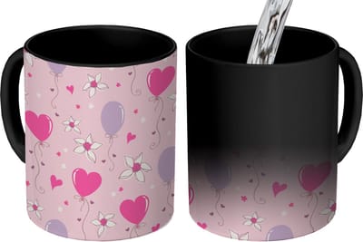 Magische Mok - Foto op Warmte Mokken - Koffiemok - Ballon - Patronen - Roze - Magic Mok - Beker - 350 ML - Theemok