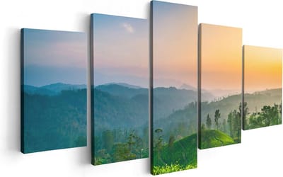 Artaza Canvas Schilderij Vijfluik Zonsondergang Op Een Thee Plantage  - 100x50 - Foto Op Canvas - Canvas Print