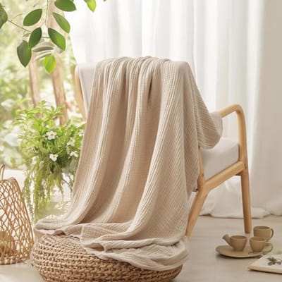 Large 100% Cotton Muslin Blanket 50 x 69 Inches - Breathable and Lightweight All-Season Sofa Duvet Bedspread
