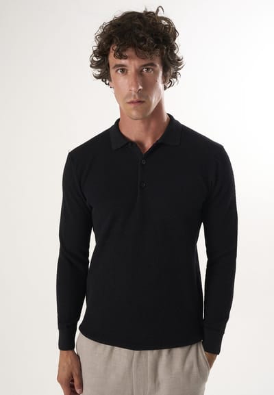 Felix Hardy Trui Met Polokraag En Knopen - Polo Shirt - 100% Katoen Heren Zwart - 2Xl