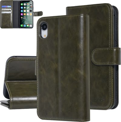 UNIQ Accessory iPhone XR Booktype hoesje Zachte huid - Pasjeshouder 9 pasjes - DonkerGroen