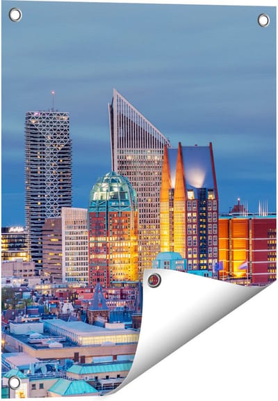 Gards Tuinposter Den Haag Skyline met Wolkenkrabbers - 40x50 cm - Tuindoek - Tuindecoratie - Wanddecoratie buiten - Tuinschilderij