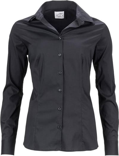 James and Nicholson Dames/dames Slim Fit Shirt (Zwart)