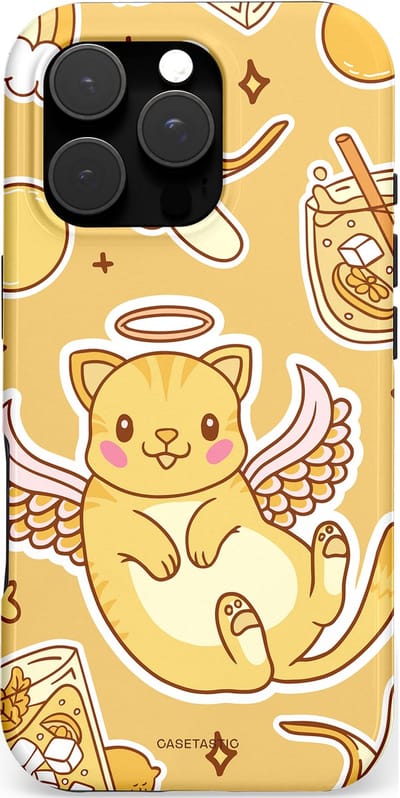 Casetastic hoesje geschikt voor Apple iPhone 16 Pro - MagSafe - Dubbellaagse bescherming - Poezenvleugels - Fashion Case - Goud Beige Perzik