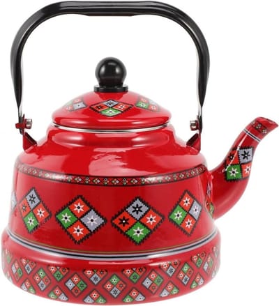 Emaille Waterkoker - Theepot Kookplaat - Water Koken - Bloemenprint Design - 2.5 Liter - Rood
