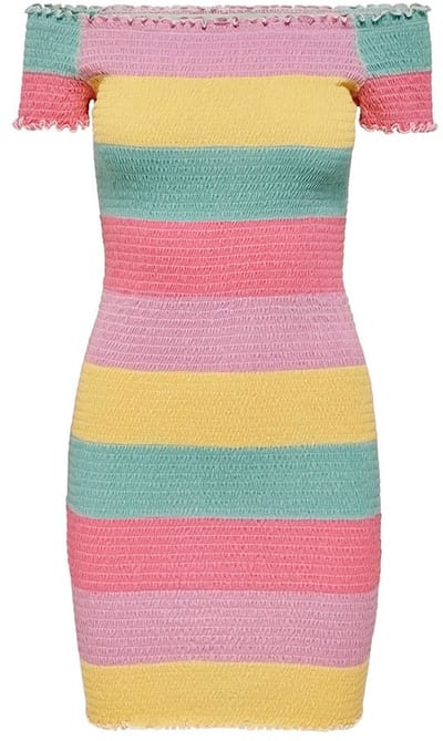 Only Elila Off Shoulder Smock Korte Mouw Jurk Veelkleurig XS Vrouw