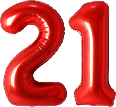 Ballon Cijfer 21 Jaar Rood Folie Ballon Verjaardag Versiering Cijfer ballonnen Feest versiering Met Rietje - 36Cm