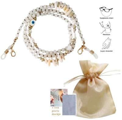 Brillenkoord zonnebrillen koord Wit - Youhomy accessoires Brillenkoord Goud Lusje-Kraaltjes- mooie Brillen ketting| Cadeau voor dames | Moederdag| Verjaardag