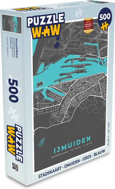 Puzzel Stadskaart - IJmuiden - Grijs - Blauw - Legpuzzel - Puzzel 500 stukjes - Plattegrond