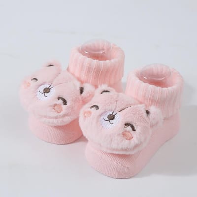 Mignonne Poupée Dessin Animé Chaussettes pour Nouveau-né Printemps Nouvel Bébé Douces Unies Pré-marcheur Chaussette Tricotée Pour Filles Garçons Nourrisson Tricot Chaussettes de Sol M(10X6CM) white