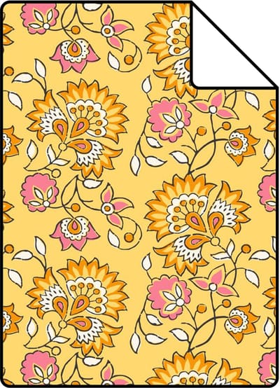 Proefstaal ESTAhome behang vintage bloemen geel en roze - 26.5 x 21 cm - 131816-S