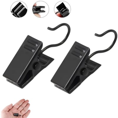 2 stuks - Gordijnhaken Clips - Gordijnclip - 3,2 cm - Zwarte klem - Zwarte gordijnhaak - Douchegordijnklem - Kleine gordijnklem - Buiten - Lichte klemhaak - Metalen knijpers - Knijper voor het douchegordijn