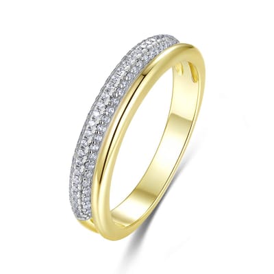 9NB-1676-50 - New Bling - Zilveren Ring met Bovenste Rij Stenen - Goudkleurig - Maat 50