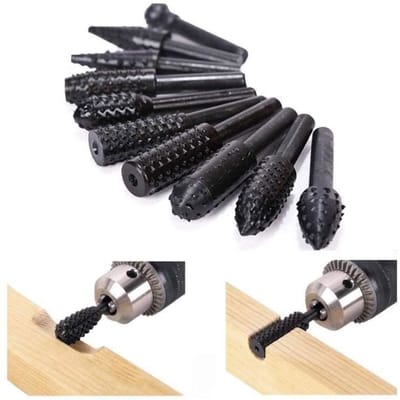Set de râpes pour bois - DLZAOAO - 10 pièces - Acier CC45 - Longueur 58 mm - Diamètre 12 mm noir