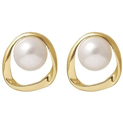 Imitatie Parel Oorbellen Voor Vrouwen Goudkleurige Ronde Stud Oorbellen Mode Sieraden Cadeau 1 pair beige