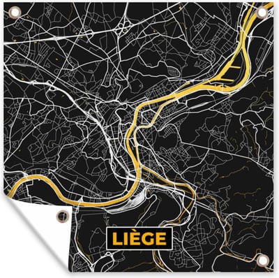 Tuin poster Kaart - Goud - Liège - Stadskaart - Plattegrond - 200x200 cm - Tuindoek