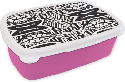 Broodtrommel Roze - Lunchbox - Brooddoos - Patronen - Contrast - Geometrisch - 18x12x6 cm - Kinderen - Meisje