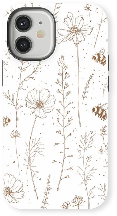 Bloemen Design Hoesje geschikt voor iPhone 12 | Flower Print Tough Case met Mag | Shockproof | Bloemen Motief Backcover geschikt voor iPhone 12 Meadow Sketch