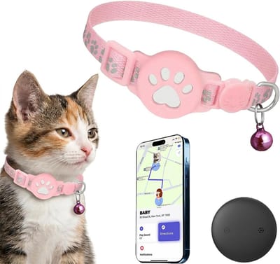 Verpakking van 1 stuk - Halsband voor het lokaliseren van huisdieren - Verstelbare halsband voor huisdieren - Tracker - Compatibel met iOS en Android - Geen maandelijkse kosten - Wereldwijde trackingfunctie - Anti-verliesfunctie - Roze