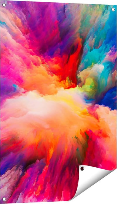 Gards Tuinposter Abstracte Kunst van Kleuren Verf - 60x90 cm - Tuindoek - Tuindecoratie - Wanddecoratie buiten - Tuinschilderij