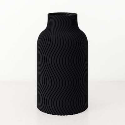 Fleuriek Vaas - Zwart - H30cm - Japandi - Wavy patroon vaas - Design vaas van bio kunststof - Tafeldecoratie