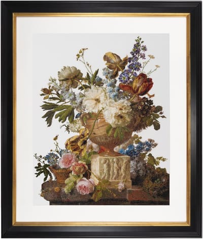 Thea Gouverneur - Borduurpakket met telpatroon - 580A - Voorgesorteerde DMC Garens - Bloemstilleven met albasten vaas. Gerard van Spaendonck. 1783 - Aida 7 kruisjes/cm- 65 cm x 50 cm - DIY Kit