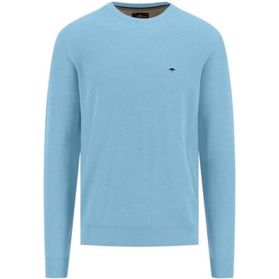 Fynch-Hatton Trui O-Neck Uni Color Cotton Structure Splashy Ocean / male