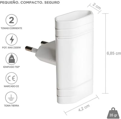 Platte Wandcontactdoos - Wit - Dubbel - Adapter met 2 Aardingcontactdozen - Voor Achter Meubels
