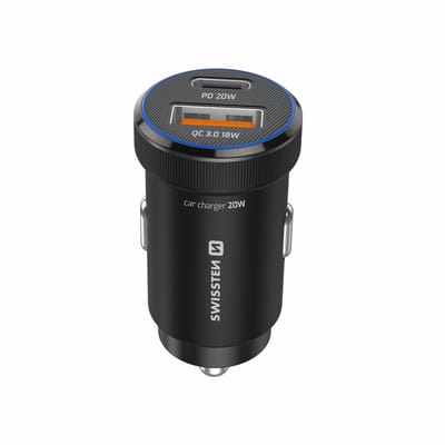 Swissten 20W Autolader - USB-C PD + USB-A - Zwart