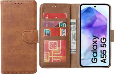 Arara Hoesje geschikt voor Samsung Galaxy A55 hoesje - Bookcase met pasjeshouder - Bruin