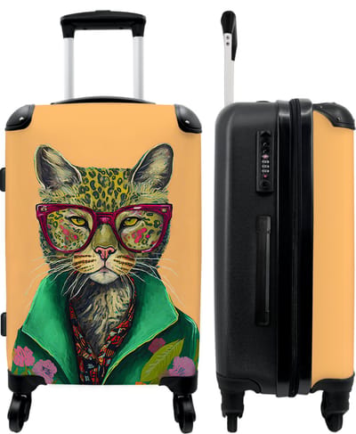 NoBoringSuitcases.com® - Koffer groot - Rolkoffer lichtgewicht - Dieren - Kat - Bril - Bloemen - Hippie - Reiskoffer met 4 wielen - Grote trolley XL - 20 kg bagage - Valiezen middelgroot - Hardcase bagagekoffer - Suitcase large