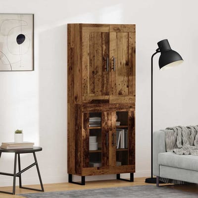 vidaXL - Highboard - 2 - st - Oudhout - 69,5 - x - 34 - x - 180 - cm - Bewerkt - hout - en - glas