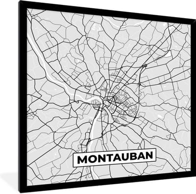 Fotolijst incl. Poster - Kaart - Stadskaart - Montauban - Plattegrond - Frankrijk - 40x40 cm - Posterlijst