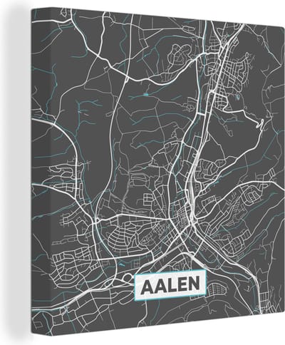 Canvas Schilderij Blauw – Duitsland – Plattegrond – Stadskaart – Kaart – Aalen - 20x20 cm - Wanddecoratie