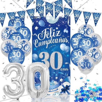 ONF3 - Verjaardagsversieringen - 30e verjaardag - Blauw en zilver - Feestdecoratie - Mannen - Feestelijke accessoires - Voor mannen