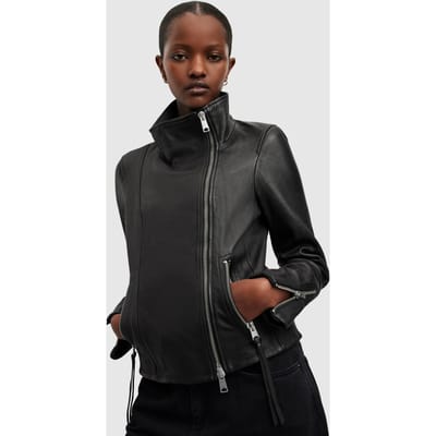 AllSaints Ellis Biker Black Maat: 6 | Leren Jassen Outlet | Dames | Zwart