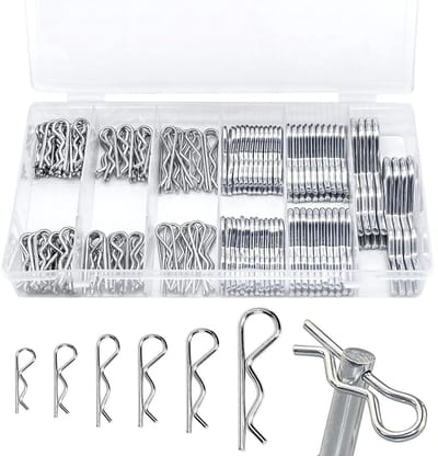 Assortiment van 150 Veerpinnen en R-Clips - Gegalvaniseerde Bevestigingsmiddelen voor Veerkoppelingen en Veilig Vastzetten (6 Maten)