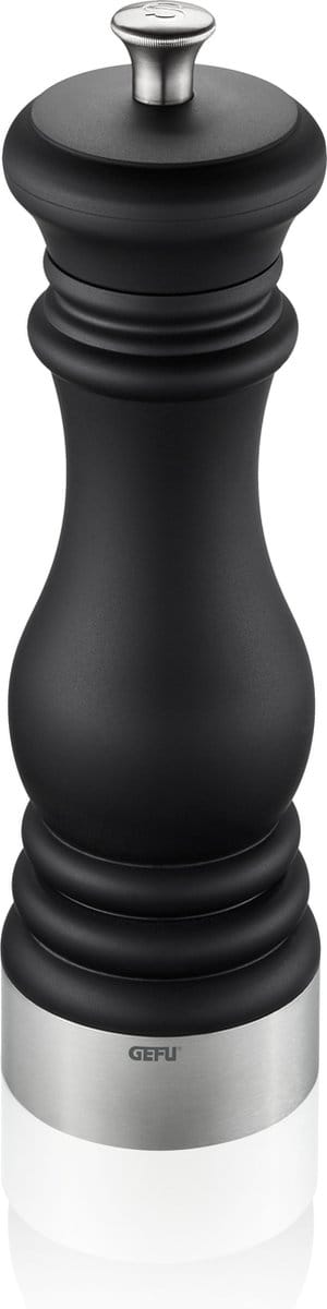 GEFU FLAVIO Peper- of Zoutmolen – 21 cm – Keramisch Maalwerk – Traploos Instelbaar – Mat Zwart